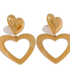 Large Golden Double Hallow Heart Earrings